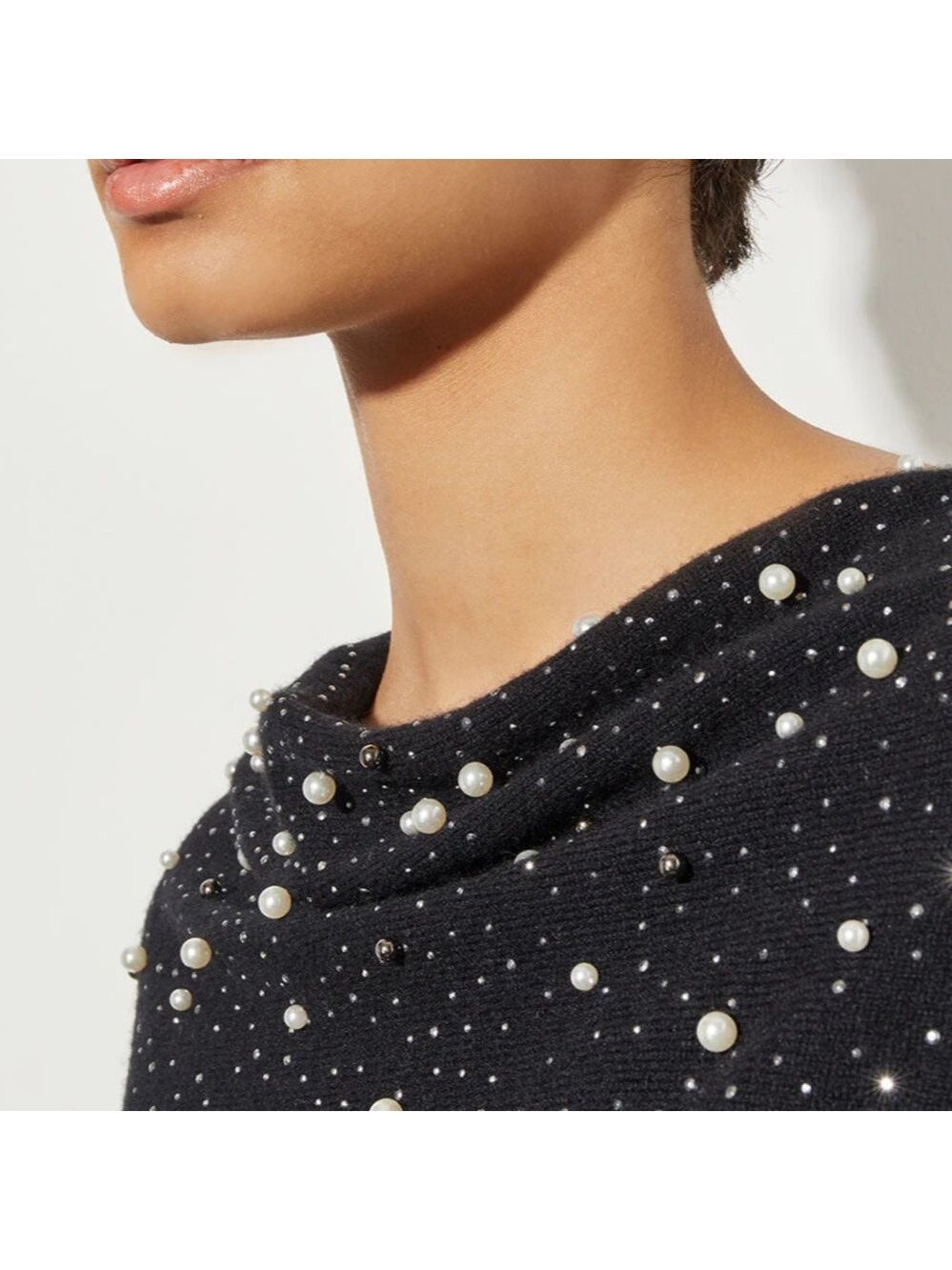 NWT $335 MING WANG
Pearl Beaded Poncho - Soft Cashmere, Black - 0S - Picture 4 of 10